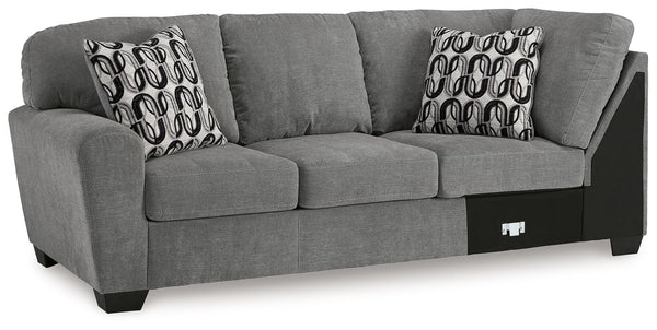 This left-arm facing sofa is made with polyester upholstery. Pairs with other items in the series to make a sectional.<br><br><b>Additional Dimensions</b><br><ul><li>Arm height: 26-"</li><li>Seat depth: 21-"</li><li>Seat height: 20-"</li><li>Top of cushio