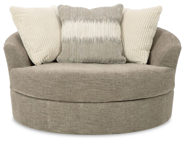  while the swivel feature lets you go with the flow. A collection of coordinating accent pillows adds to the indulgen