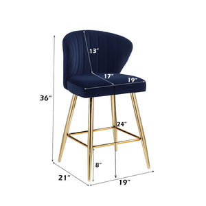 Rizgek - Counter Height Chair - Blue Velvet & Gold Finish