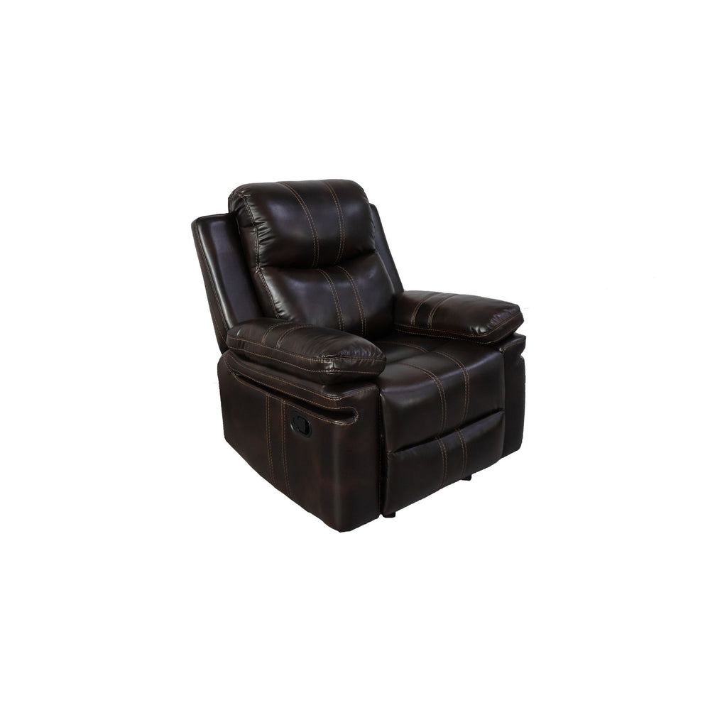 The Kellen Glider Recliner in rich brown offers the perfect balance of luxurious comfort and durability. Built with premium hardwoods and plywood, its sturdy frame ensures long-lasting stability, while the resilient foam cushions and advanced pocket coil 