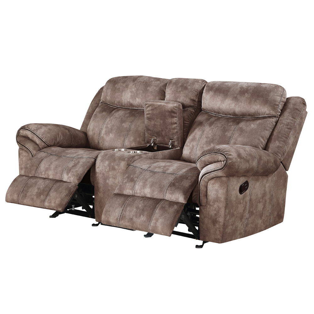 KD Back, GLIDER & Motion Reclining Function â€¢ Tight Back & Seat Cushion (2+2) â€¢ Features: Horizontal Tufted, Storage Console w/Cup Holders (Metal), USB Charging Dock â€¢ CONSTRUCTION â€¢â€¢ SEAT: Pocket Coil, Inside Frame: Wood, Foam â€¢ BACKREST: Tig