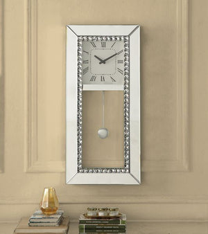Lotus - Wall Clock - Pearl Silver - 14-"<br/><br/><b>Product Features</b><ul><li>Assembled</li><li>Glam Style</li><li>Pendulum Clock</li><li>Case: 1Pc/1Ctn</li><li>Finish: Mirrored & Faux Crystal Diamonds</li><li>Style: Glam</li><li>Materials: Composite W
