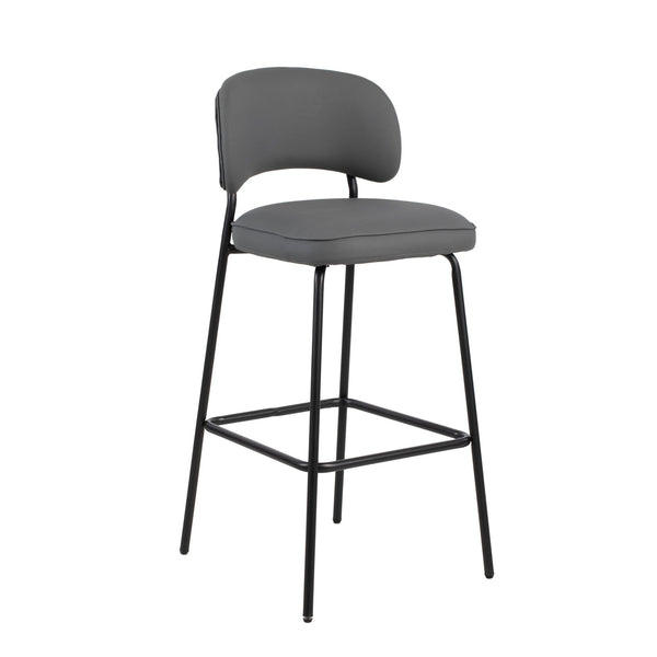 The Blythe Gray Faux Leather Bar Chair set delivers a perfect blend of style and function, making it an excellent choice for any modern space. Each set includes two bar chairs with a sleek, arched back and low profile that brings a contemporary touch to y
