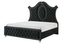 Indulge in timeless elegance and dramatic sophistication with this stunning bedroom collection, designed to make a bold statement. The centerpiece features an exquisitely tufted headboard with luxurious upholstery and intricate nailhead trim, exuding opul
