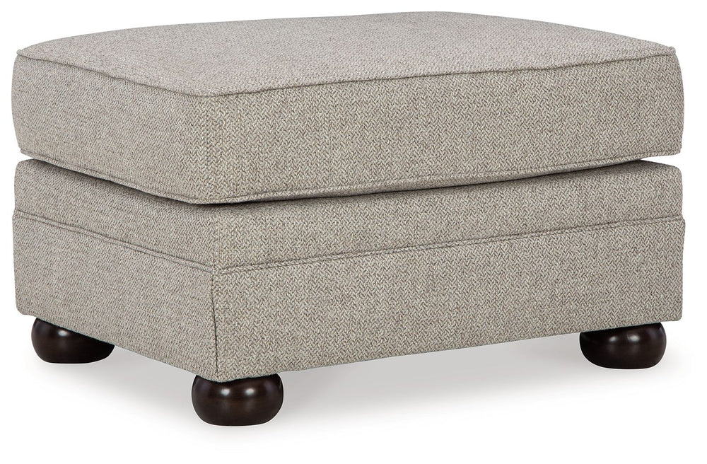 Inspired by the past but rooted firmly in the present, this ottoman complements your transitional seating area. Its versatile upholstery is delightfully detailed for a subtle herringbone effect. Designer touches like bun legs add traditional character. Wi