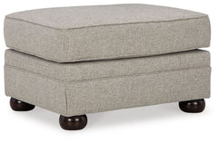 Inspired by the past but rooted firmly in the present, this ottoman complements your transitional seating area. Its versatile upholstery is delightfully detailed for a subtle herringbone effect. Designer touches like bun legs add traditional character. Wi
