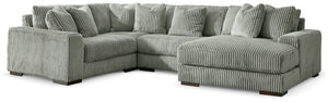 Plush and posh. Showcase your eye for on-trend texture with the statement-making cord upholstery of this sectional with chaise. Its stunningly soft fabric entices in a warm neutral hue, complementing contemporary color palettes. Sink into the cushions and