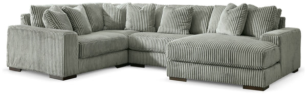 Plush and posh. Showcase your eye for on-trend texture with the statement-making cord upholstery of this sectional with chaise. Its stunningly soft fabric entices in a warm neutral hue, complementing contemporary color palettes. Sink into the cushions and