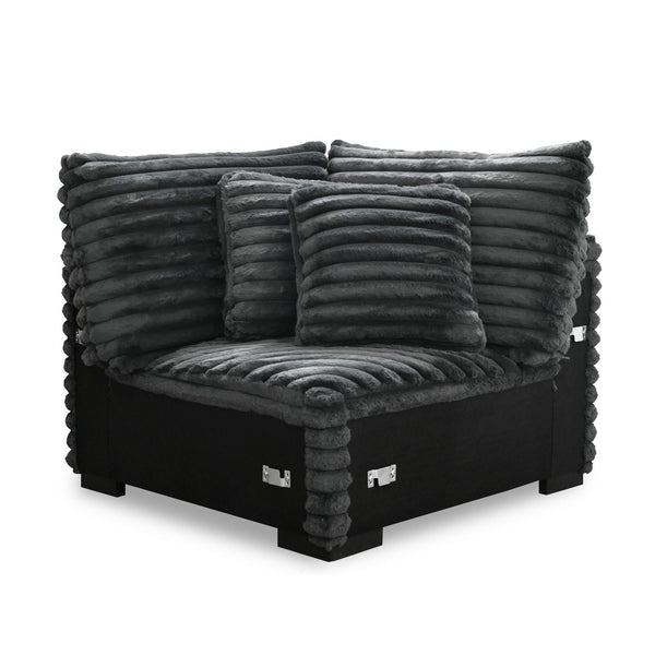 The Embrace Sectional Wedge with 2 Accent Pillows in charcoal gray is a stylish and functional addition to your sectional setup. Upholstered in 100% charcoal gray polyester fabric with a plush, blanket-like texture, this wedge promises ultimate relaxation
