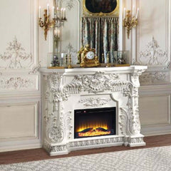 LED Electric Fireplace Wooden Frame Scrolled Floral Touch Panel/Remote Controller (Batteries Required 2pc x AAA) Functions: Adjustable Temperature, Timer, Light Only