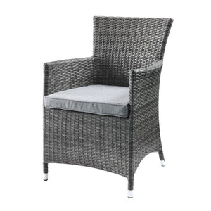  3Pc Pack: 2 Arm Chairs & Side Table NO Storage Trapezium Table w/Glass Top Arm Chairs (High Backrest) Stationary Seat: Standard Dining Height Padded Seat: Gray Fabric