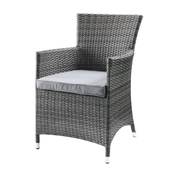  3Pc Pack: 2 Arm Chairs & Side Table NO Storage Trapezium Table w/Glass Top Arm Chairs (High Backrest) Stationary Seat: Standard Dining Height Padded Seat: Gray Fabric