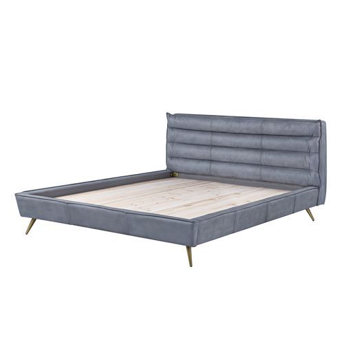 Masculine yet soft, the Doris bedroom collection is edgy and inviting all in one. The leather upholstered bed can fit with an industrial, vintage, or modern bedroom easily. The headboard features horizontal channel tufting to adds some support while leani