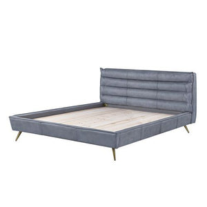  the Doris bedroom collection is edgy and inviting all in one. The leather upholstered bed can fit with an industrial