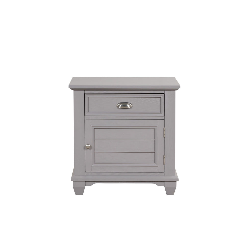 The Jamestown Wood Nightstand in Gray is a stylish and functional addition to your bedroom, offering the perfect blend of modern transitional design and practical storage solutions. This nightstand, expertly crafted from solid Acacia, premium manufactured