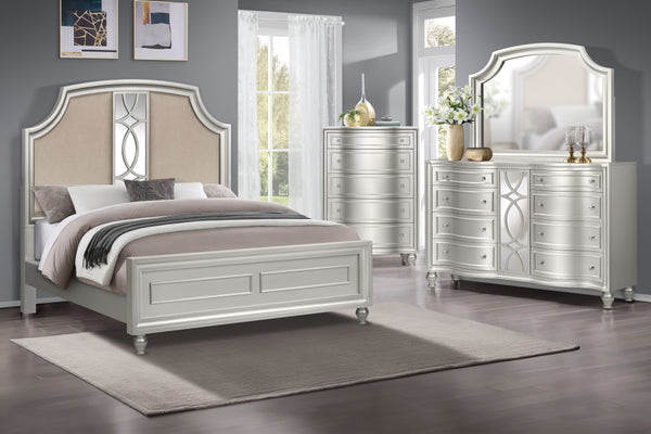 Indulge in opulent comfort and timeless elegance with the Reflection 4 Piece Bedroom Set, featuring a stunning bed, a matching 8 Drawer Dresser, Mirror, and 5 Drawer Chest. Meticulously crafted from solid Pine and high-quality manufactured wood, this coll