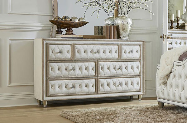  it-'s the perfect blend of traditional and modern. Seven spacious dressers are equipped for storing garments and clothing. Each dresser drawer is upholstered with 