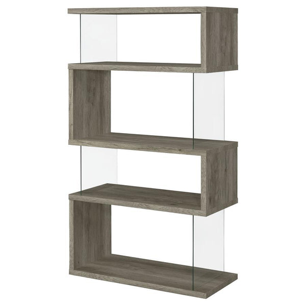 Emelle - 4-Shelf Glass Panel Bookshelf - Gray Driftwood