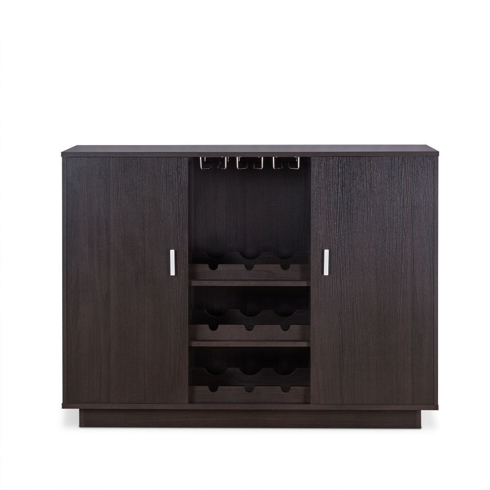 Store your beloved wines with this classic but trendy rectangular Hazen server to have them ready anytime. This chic server has 2 wooden doors, wine rack and stemware glass rack, providing plenty storage space for your convenience. Keep it close to your d