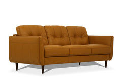 Combining the stunning visual effect of art with lines and comfort, the Radwan sofa set is one youâ€™ll want to spend lots of time in. This beautiful caramel or pesto green leather sofa features button tufted cushions with contrast tone stitching and uniq