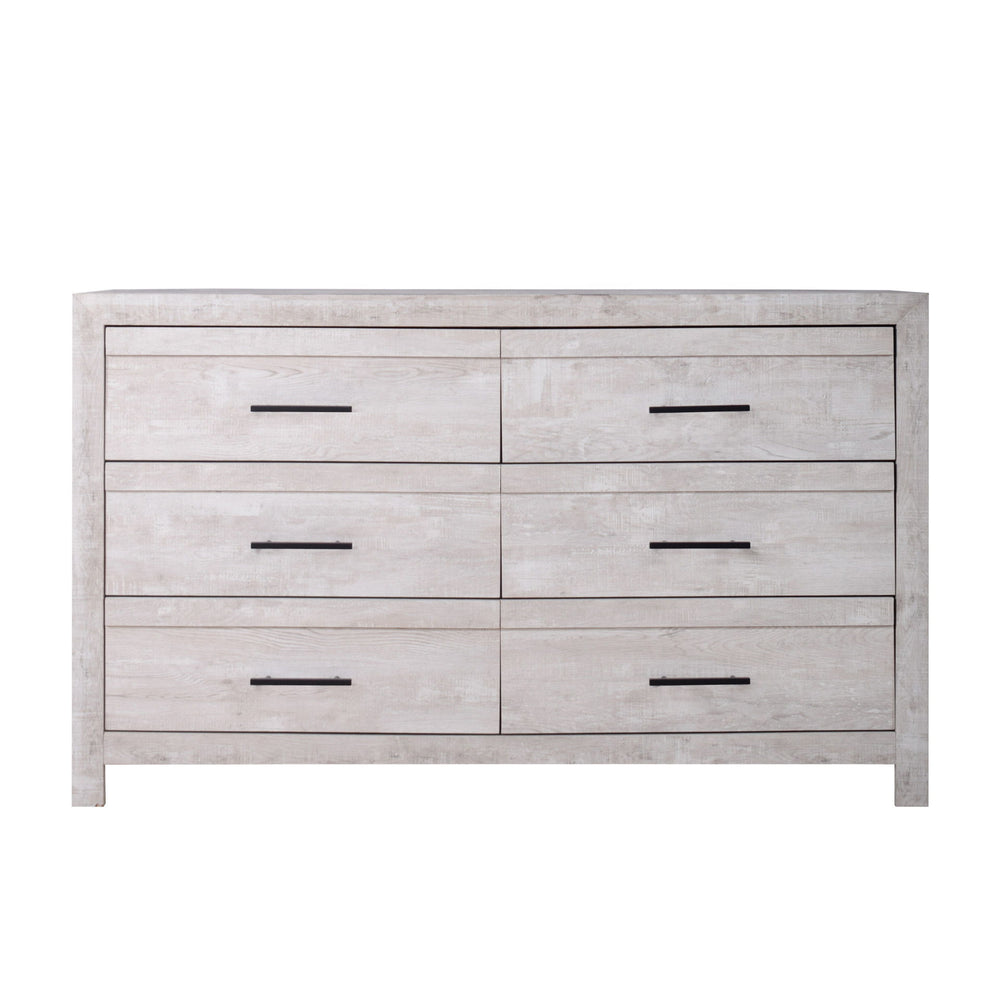 Introducing the Biscayne Six Drawer Dresser, meticulously crafted with durable manufactured wood and adorned with an Eco-Friendly decorative laminate for enduring strength and stability. Its Driftwood finish creates a light, airy ambiance, perfect for unw