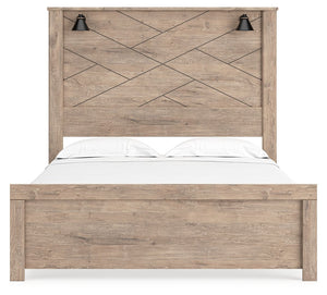 Senniberg - Light Brown / White - Queen Panel Bed with Sconce Lights