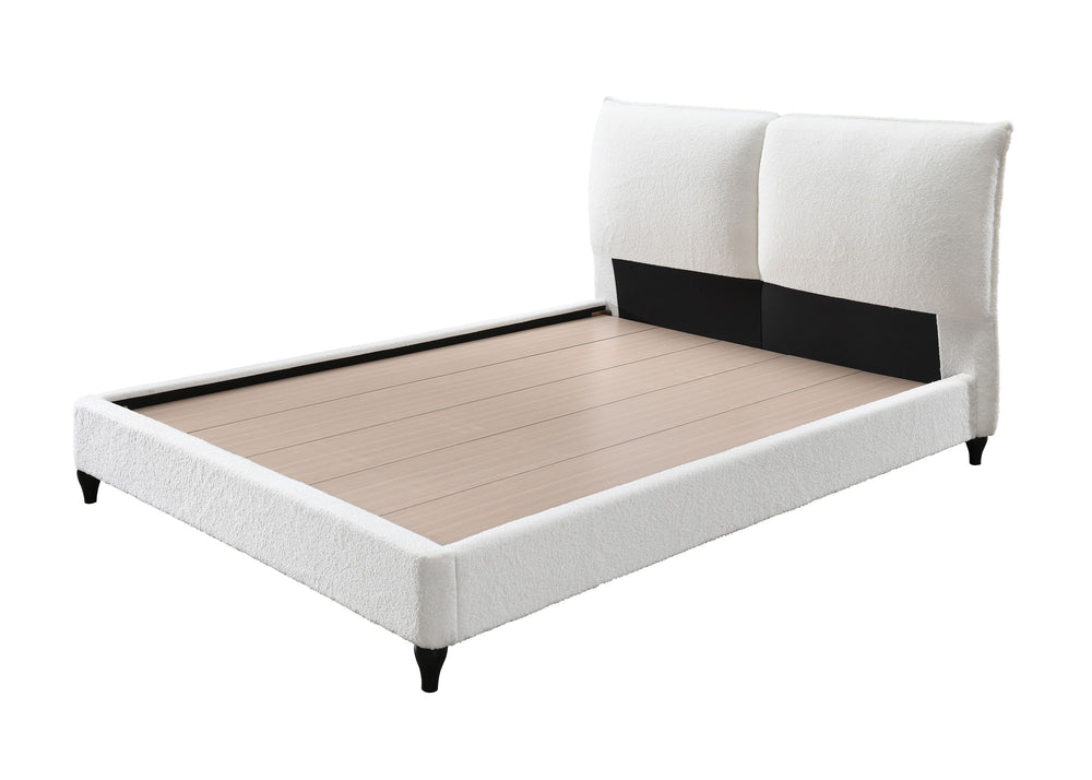 This lush contemporary bed frame is the perfect place to end your day. On trend boucle upholstery is stylish and timeless. Optional decking boards let you decide whether or not to use a box spring.<h4><b>Jenn - Queen Headboard And Footboard - White</b></h