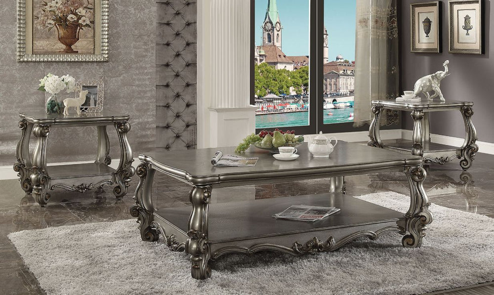 KD, Rectangular Coffee Table â€¢ Open Compartment: Bottom Shelf â€¢ Wooden Top â€¢ Oversized Scrolled Legs & Shelf Apron: Poly Resin with Antique Contrast Finish<br/><br/><b>Product Features</b><ul><li>Exclusive Design</li><li>Occasional Table</li><li>Ope