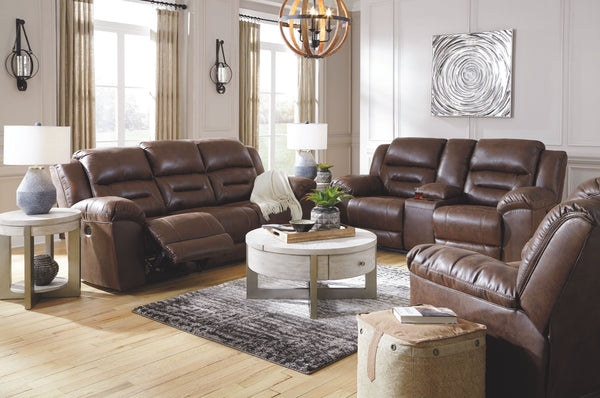 For those that love the cool look of leather but long for the warm feel of fabric, this reclining set delivers both with ease. Its high-performance padded faux leather is remarkably durable and easy to clean, just the thing for family spaces. Channel-stit