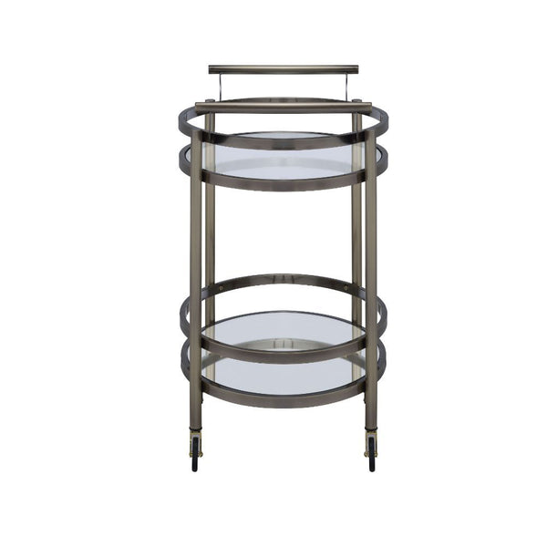  featuring a metal frame finished in brushed bronze and top tray of glass and lower mirrored shelf for that glam appeal. The clear tempered glass top and mirror bottom are the ideal place for placing