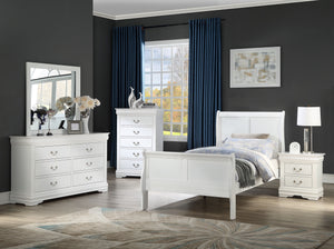 Elevate your sanctuary with this timeless bedroom collection that exudes classic charm with a modern twist. Each piece is bathed in a crisp, white finish that brings a bright and airy feel to any space. The elegant bed anchors the room with its gracefully