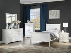 Elevate your sanctuary with this timeless bedroom collection that exudes classic charm with a modern twist. Each piece is bathed in a crisp, white finish that brings a bright and airy feel to any space. The elegant bed anchors the room with its gracefully