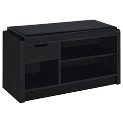 Make your entryway or garage both functional and stylish with this versatile storage bench, designed to keep your space organized. Featuring a foam cushion upholstered in sleek black faux leather, this bench offers a comfortable seat while you put on or t