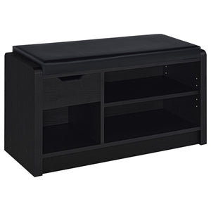 Make your entryway or garage both functional and stylish with this versatile storage bench, designed to keep your space organized. Featuring a foam cushion upholstered in sleek black faux leather, this bench offers a comfortable seat while you put on or t
