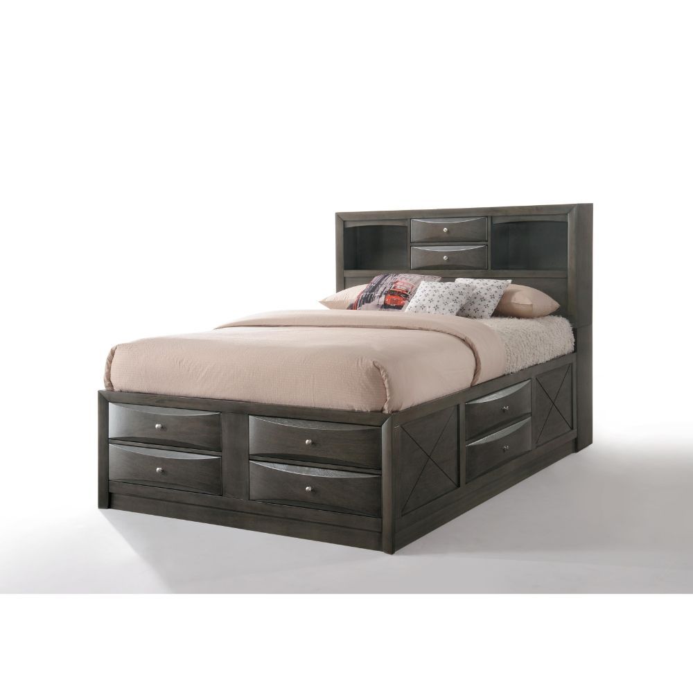 The Ireland transitional bedroom collection features multi-drawer platform bed with shaped drawer front and brushed nickel hardware. Nightstand with pull-out tray gives you convenience and creative fun life. With available finishes in espresso, black, whi