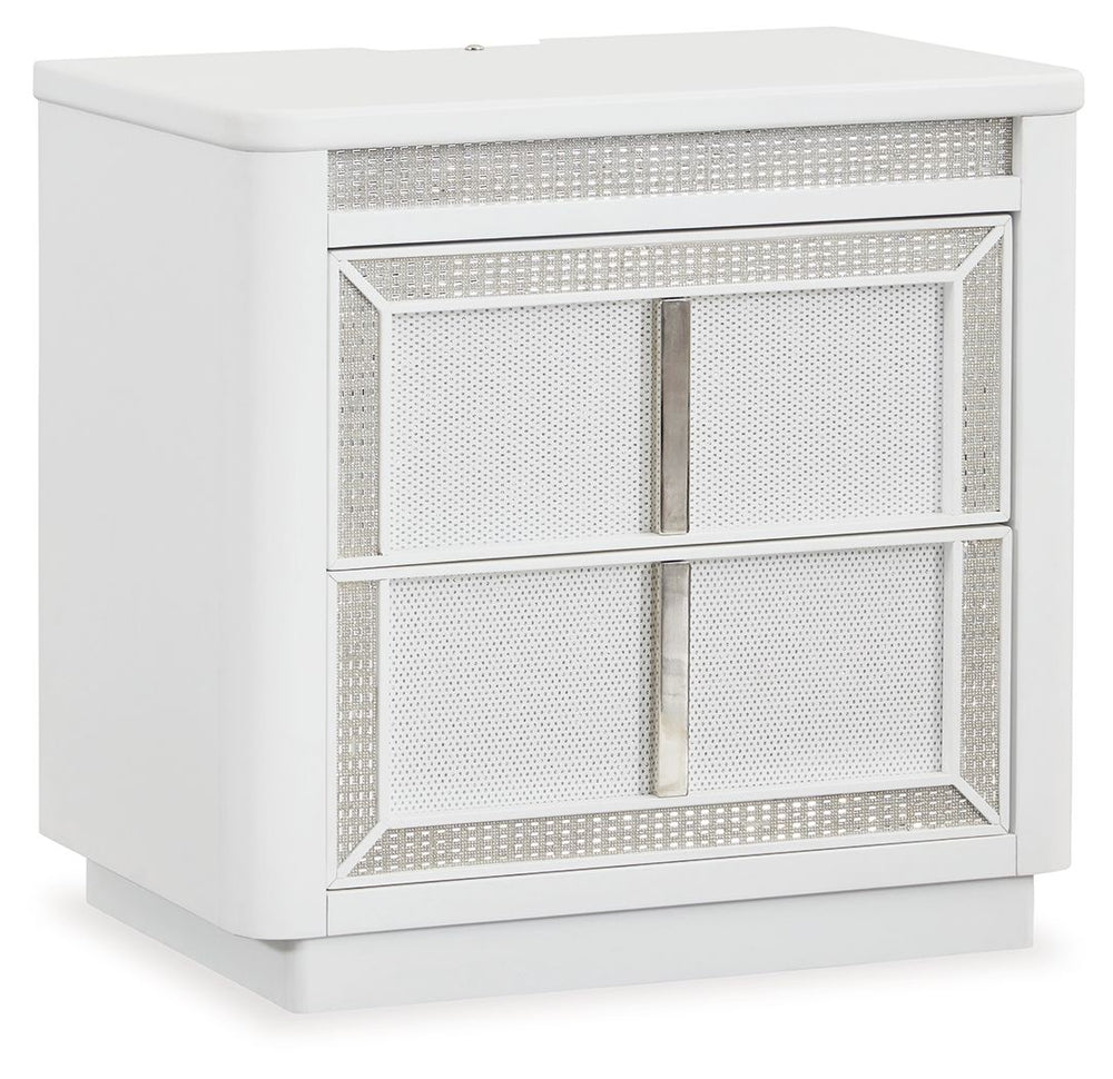 Transform your bedroom with this nightstand. Its modern design and glamorous details create a sophisticated retreat. The built-in LED lighting and rhinestone-framed drawers add style and practical storage, while USB charging keeps you connected. Let your 