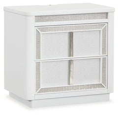 Transform your bedroom with this nightstand. Its modern design and glamorous details create a sophisticated retreat. The built-in LED lighting and rhinestone-framed drawers add style and practical storage, while USB charging keeps you connected. Let your 