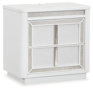 Transform your bedroom with this nightstand. Its modern design and glamorous details create a sophisticated retreat. The built-in LED lighting and rhinestone-framed drawers add style and practical storage, while USB charging keeps you connected. Let your 