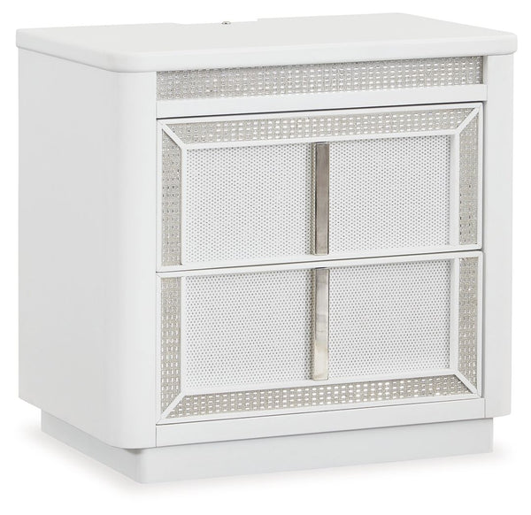 Transform your bedroom with this nightstand. Its modern design and glamorous details create a sophisticated retreat. The built-in LED lighting and rhinestone-framed drawers add style and practical storage, while USB charging keeps you connected. Let your 