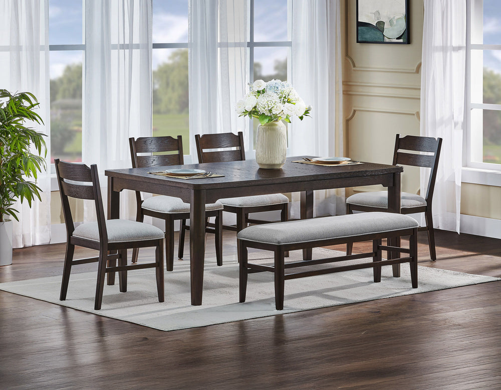 Elevate your dining experience with this elegantly crafted ensemble that seamlessly blends modern sophistication with timeless charm. Designed to bring warmth and style to any dining space, this set features a rich, dark wood finish that exudes durability