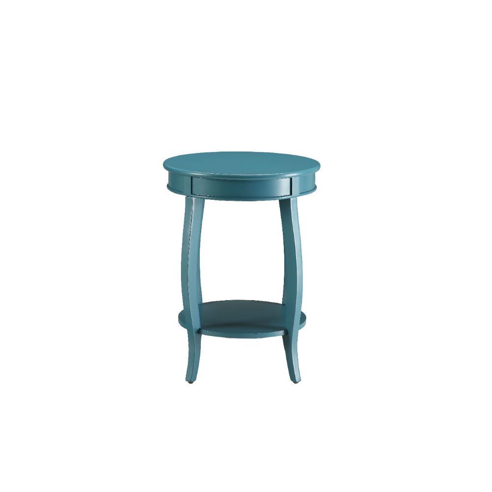 This Alberta side table will be your favorite accent piece with its round top form and stylized legs. Offered in four different colors: Antique White, walnut, red, and teal. One is sure to fit perfect with your style.<br/><br/><b>Product Features</b><ul><