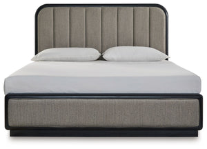 Rowanbeck - Gray / Black - King Upholstered Panel Bed