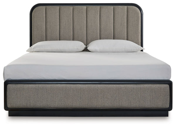 Rowanbeck - Gray / Black - King Upholstered Panel Bed