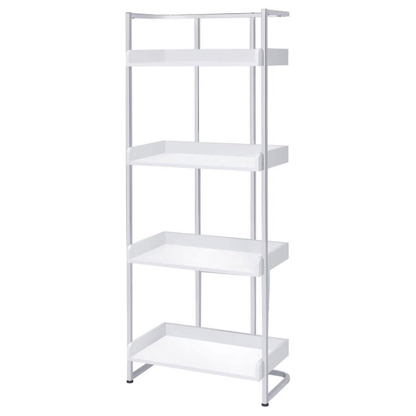 Ember - 4-Shelf Bookshelf White High - Gloss And Chrome