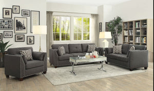 Makes a chic addition to your living room or office. This Laurissa Nailhead sofa group features tufted button on the cushion, clean lines with a well-padded seat and back. Fully upholstered with finely threaded linen and constructed with solid wood, this 