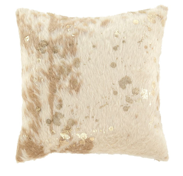 This faux fur accent pillow makes indulgence comfortably affordable. Masterful mix of cream and goldtone hues is a delightful change from the ordinary. Cozy feel is the essence of luxury living.<br/><br/><b>Product Features</b><ul><li>Faux fur (acrylic) f
