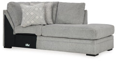 This right-arm facing corner chaise is made with polyester. Pairs with other items in the series to make a sectional.<br><br><b>Additional Dimensions</b><br><ul><li>Arm height: 69-"</li><li>Seat depth: 69-"</li><li>Seat height: 22-"</li><li>Top of cushion