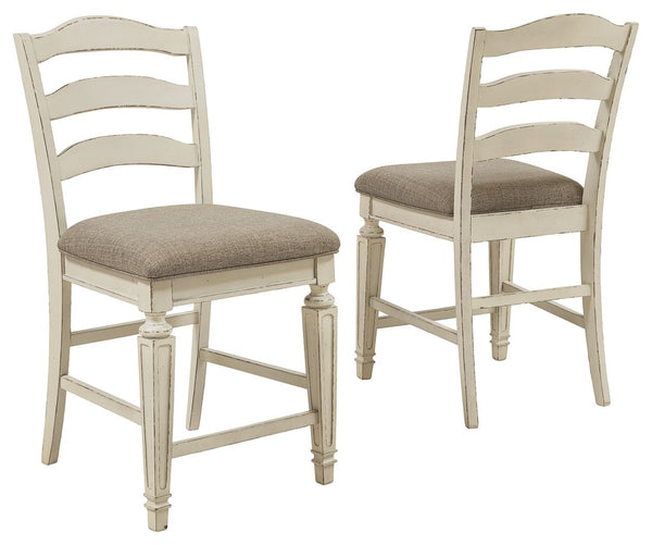 Bon appÃ©tit. With its rounded ladderback styling, chipped white finish and plushly cushioned seat, this counter-height bar stool has all the right ingredients for a French country-inspired feast for the eyes.<br><br><b>Additional Dimensions</b><br><ul><l