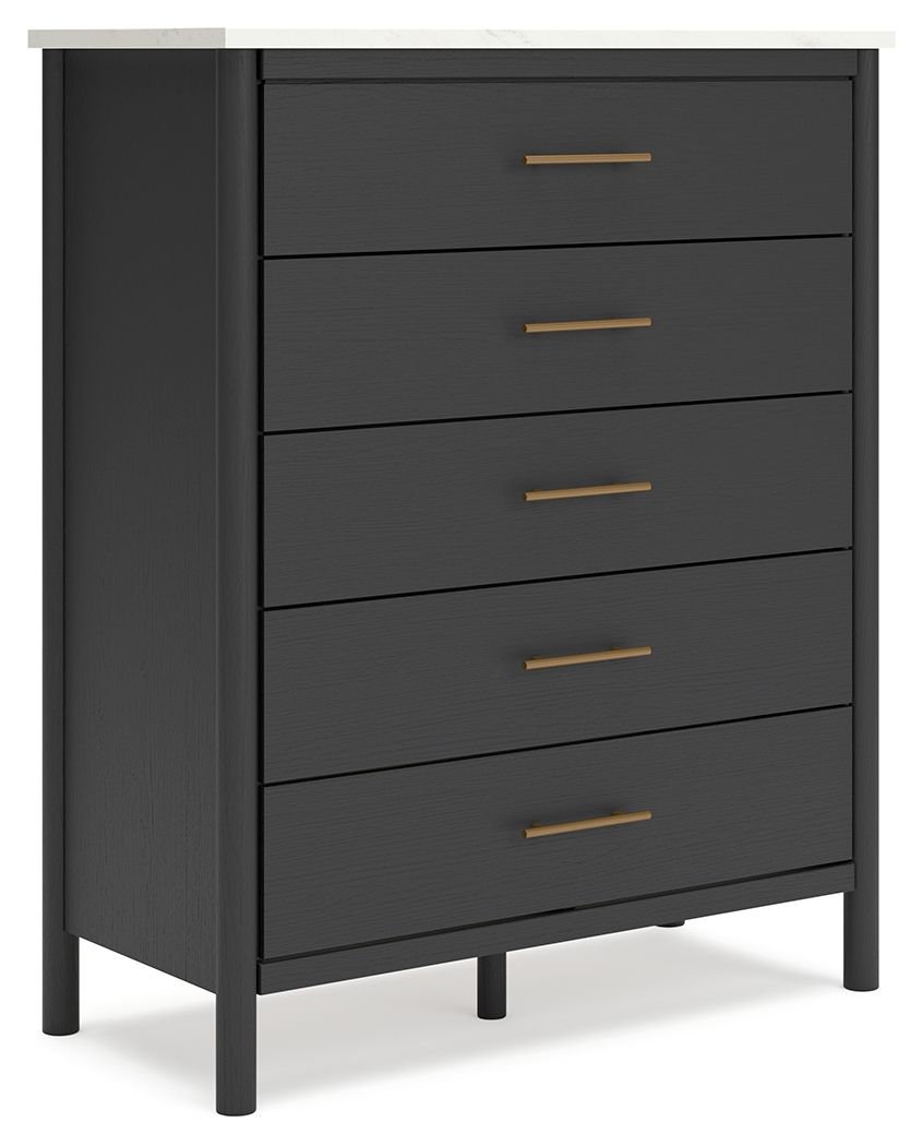 This chest of drawers reflects your sophisticated approach to boho style. Crafted with both form and function in mind, its replicated marble top beautifully contrasts a matte black finish. The versatile design suits all-neutral spaces or blends with your 