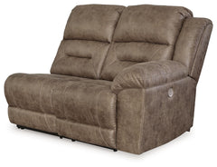 This right-arm facing power reclining loveseat is made with faux leather upholstery. Pairs with other items in the series to make a sectional.<br><br><b>Additional Dimensions</b><br><ul><li>Arm height: 27-"</li><li>Seat depth: 22-"</li><li>Seat height: 20